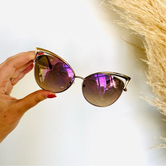 NORDSTROM Rainbow Gold Circlular Oversized Cat Eye Geometric Sunglasses Sunnies - Picture 7 of 7